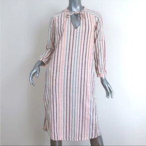 Sundry Coverup Striped Dress Cotton Size 4/6 Tie-Neck Long Sleeve Tunic Loose S